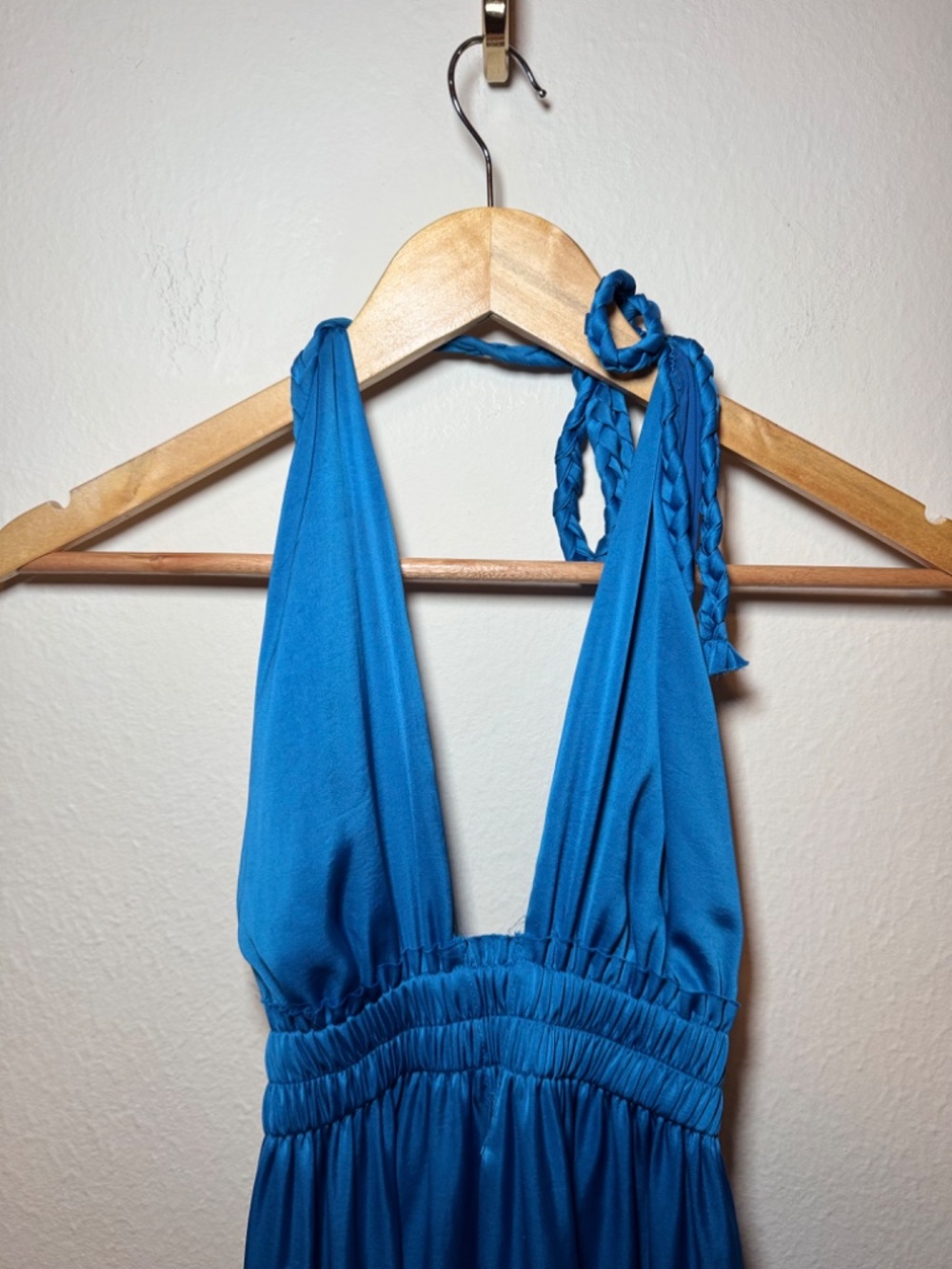 LoveShackFancy Blue Halter Maxi Dress Size 2 Backless Smocked Waist Flowy - Picture 5 of 9